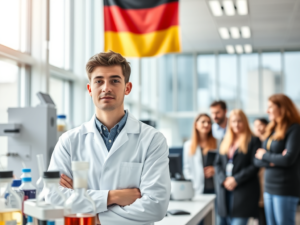 A Young Scientist In A Lab Setting With A German 1