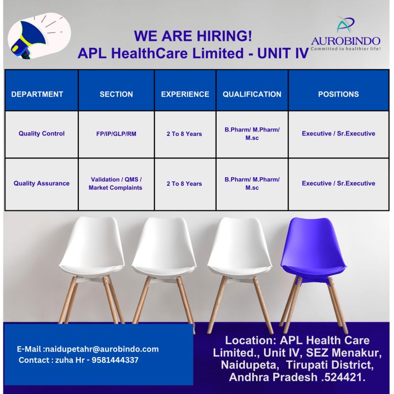 Aurobindo Pharma – Urgent Openings for QC and QA