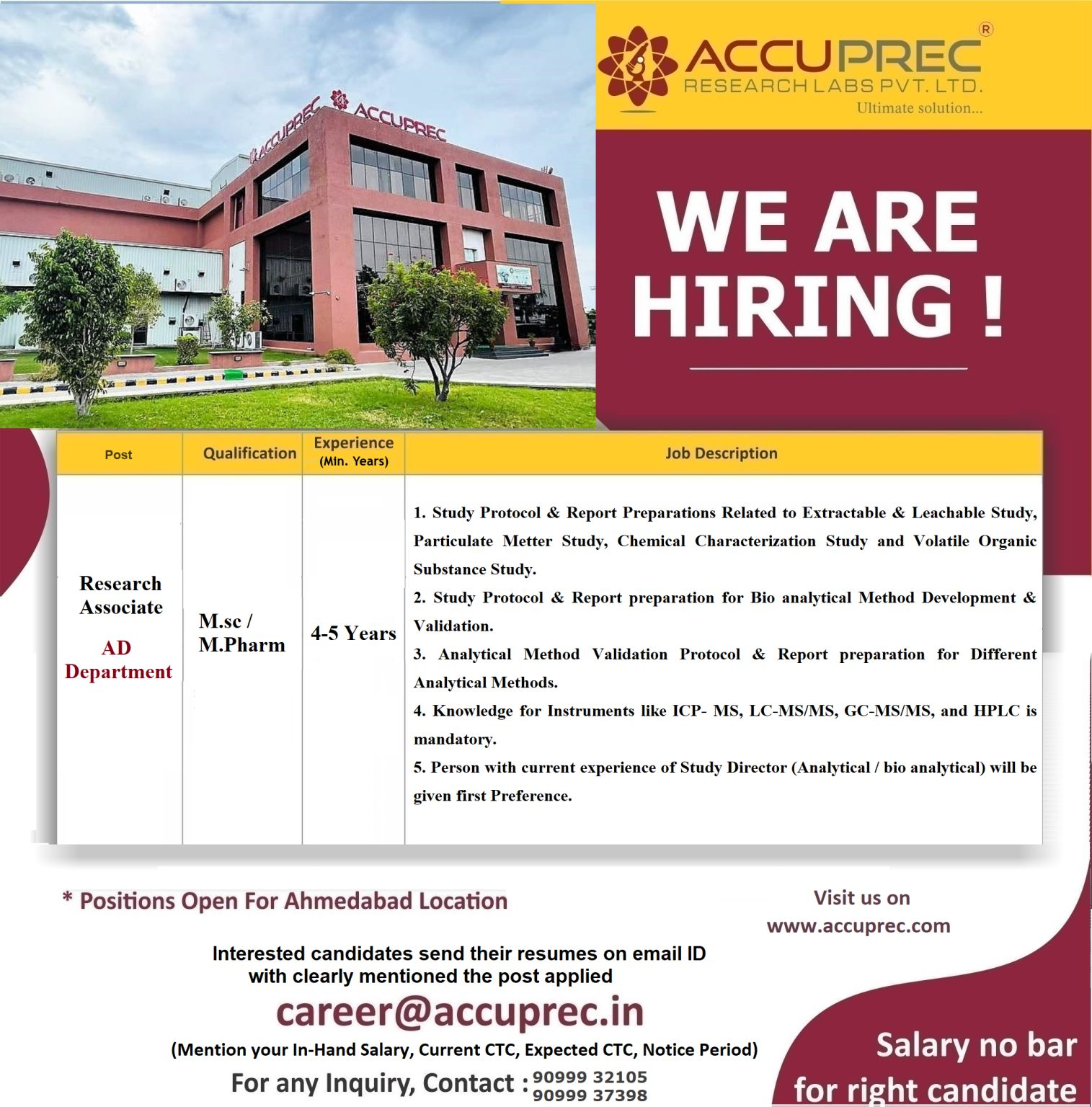 Accuprec Research Labs Hiring Research Associates – Walk-In on June 7–8