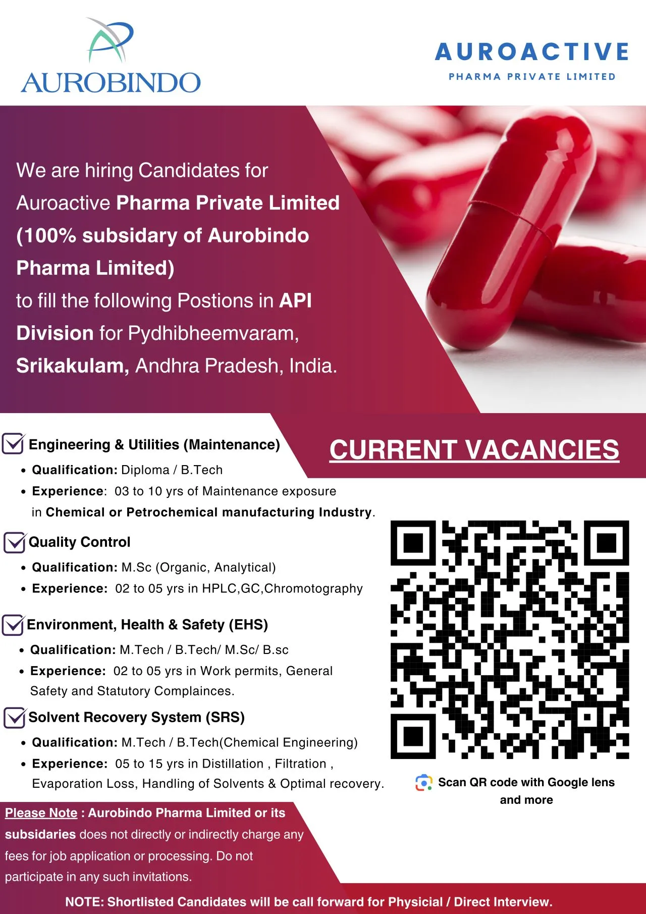 API Pharma Jobs at Auroactive – QC, EHS, SRS, Engineering Roles