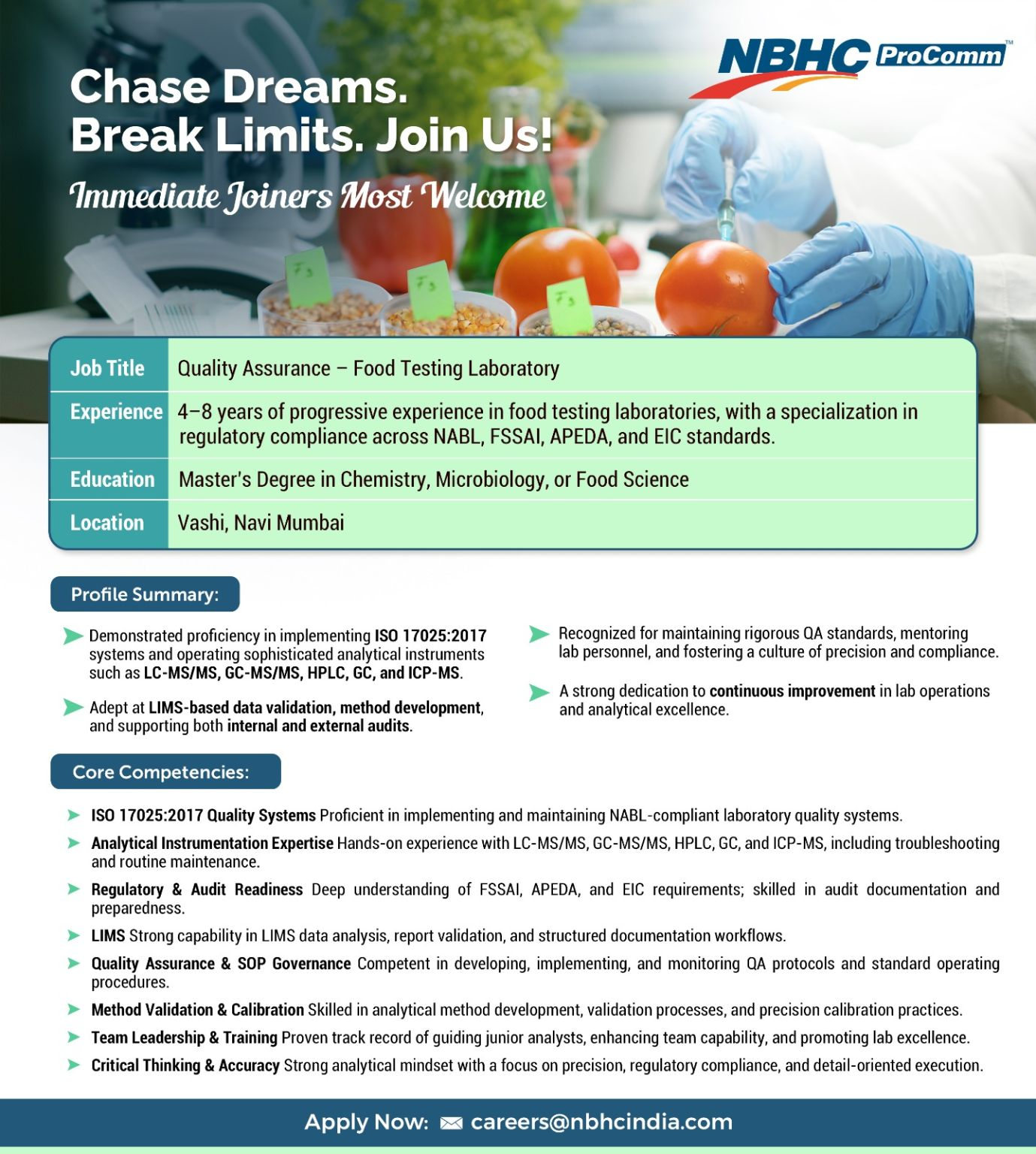 Quality Assurance Jobs in Food Testing Lab – NBHC ProComm Hiring in Navi Mumbai