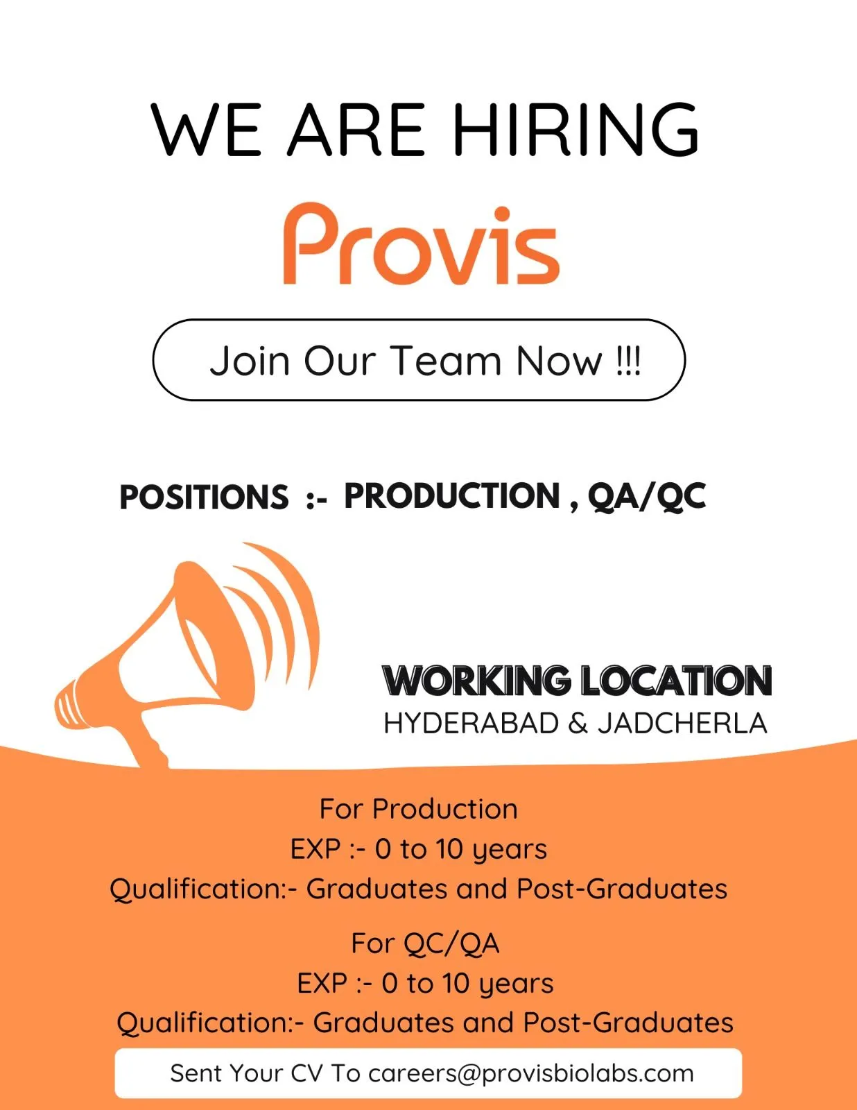 Provis Biolabs Urgent Job Openings for Freshers & Experienced in Production, QA & QC – Apply Now!
