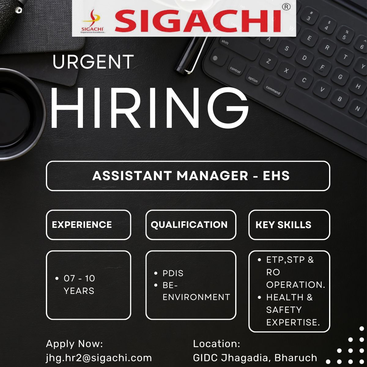 EHS Assistant Manager Job in Jhagadia, Bharuch – Sigachi Industries Limited Hiring Now