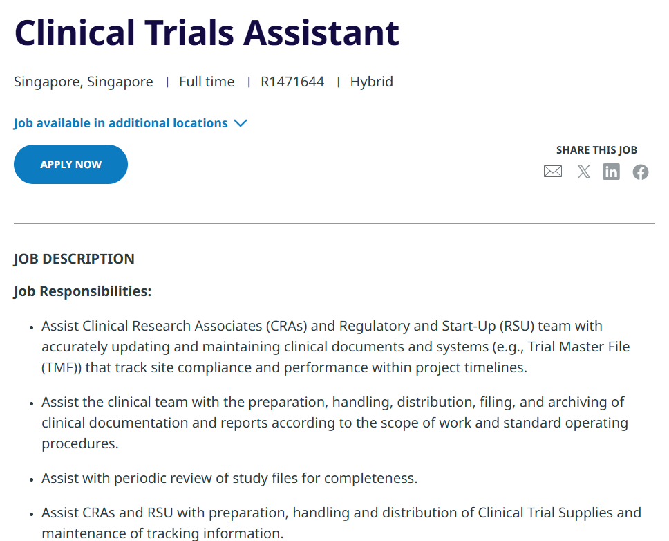IQVIA Hiring Clinical Trials Assistant in Singapore 2025 | ₹26.80–₹40.20 Lakhs Salary | Hybrid Work
