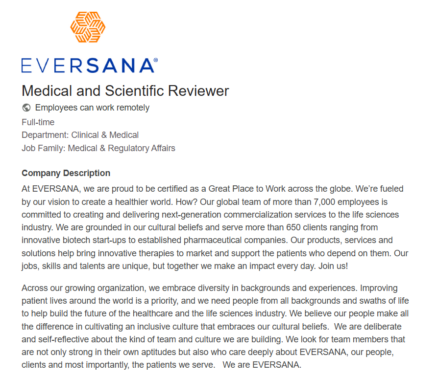 EVERSANA Hiring 2025: Remote Jobs for Medical and Scientific Reviewer | Apply by July 15