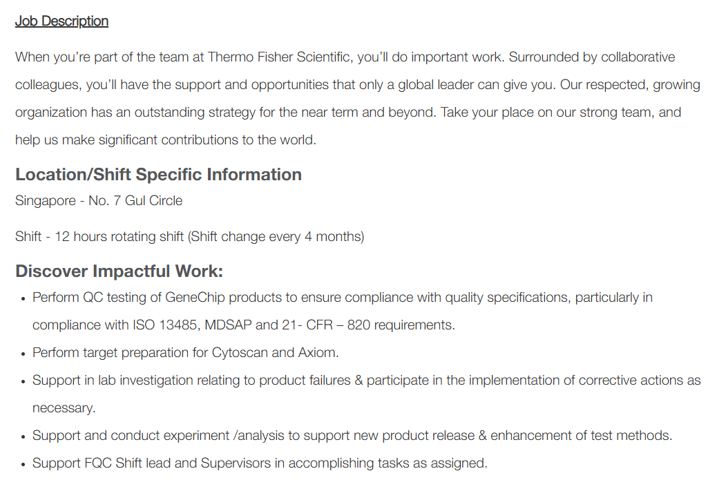 Thermo Fisher Scientific QC Technician Job in Singapore 2025 – High-Paying Onsite Opportunity