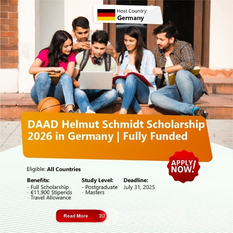 DAAD Helmut-Schmidt Scholarship 2026: Fully Funded Master’s in Germany with €992 Monthly Stipend + Tuition + Travel + Family Support