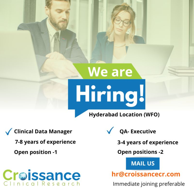 Croissance Clinical Research Hiring: Clinical Data Manager & QA Executive Jobs in Hyderabad – Apply Now
