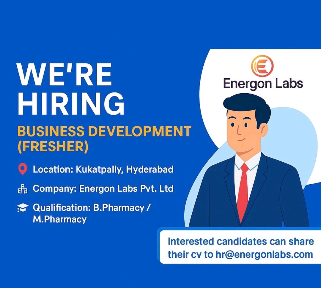 Energon Labs Hiring Freshers for Business Development Roles | B.Pharm/M.Pharm Jobs – Apply Now