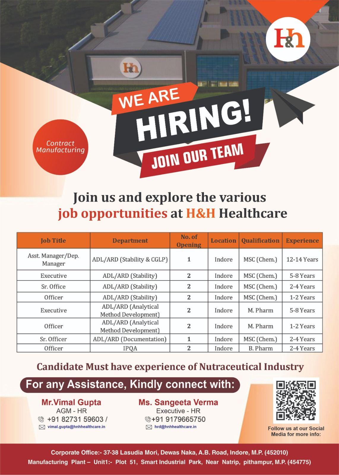 H&H Healthcare Hiring 2025 – ADL/ARD & IPQA Department Jobs in Indore, Apply Now!