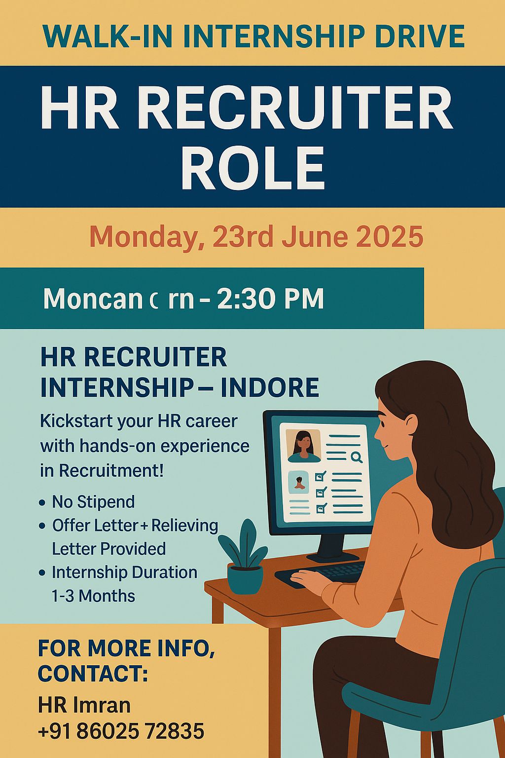 Walk-in Internship Drive for HR Recruiter Role in Indore – Freshers Apply on 23rd June 2025