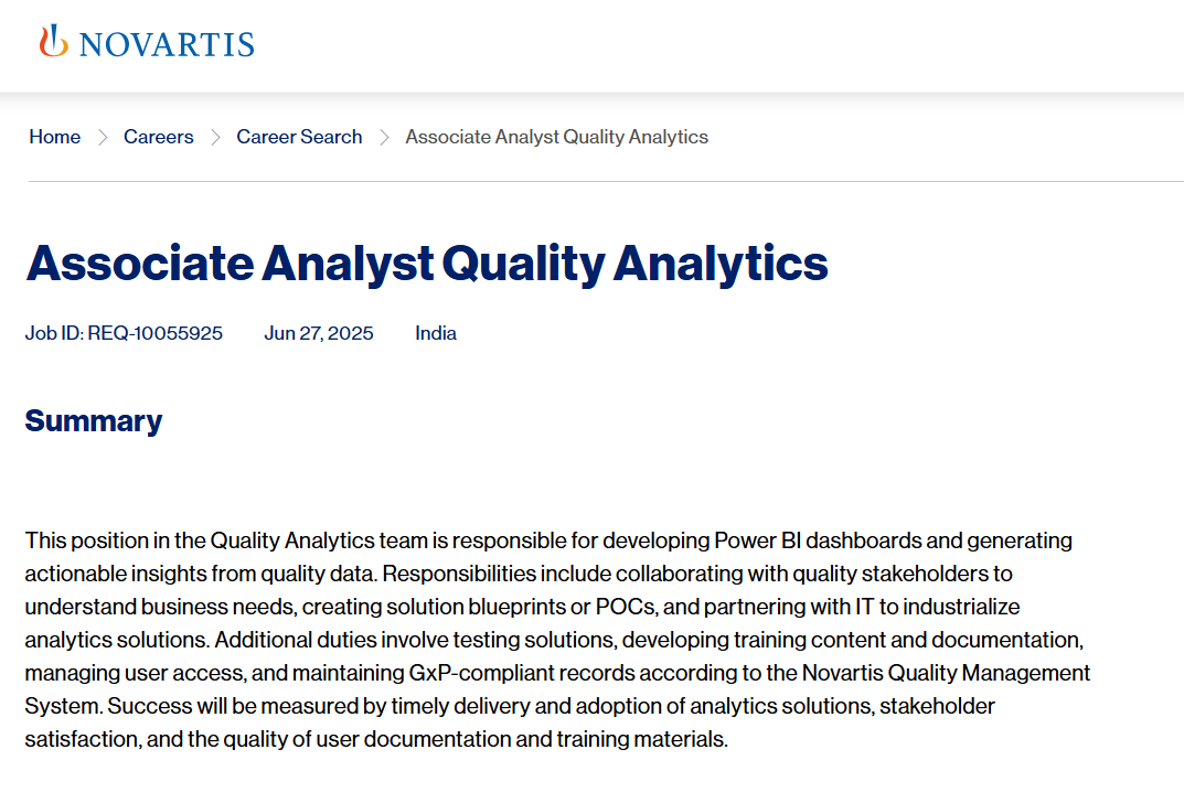 Novartis Hiring Freshers for Associate Analyst – Quality Analytics | Apply Now – 2025
