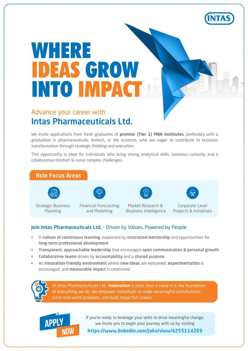 Intas Pharma Hiring MBA Freshers for Project Management