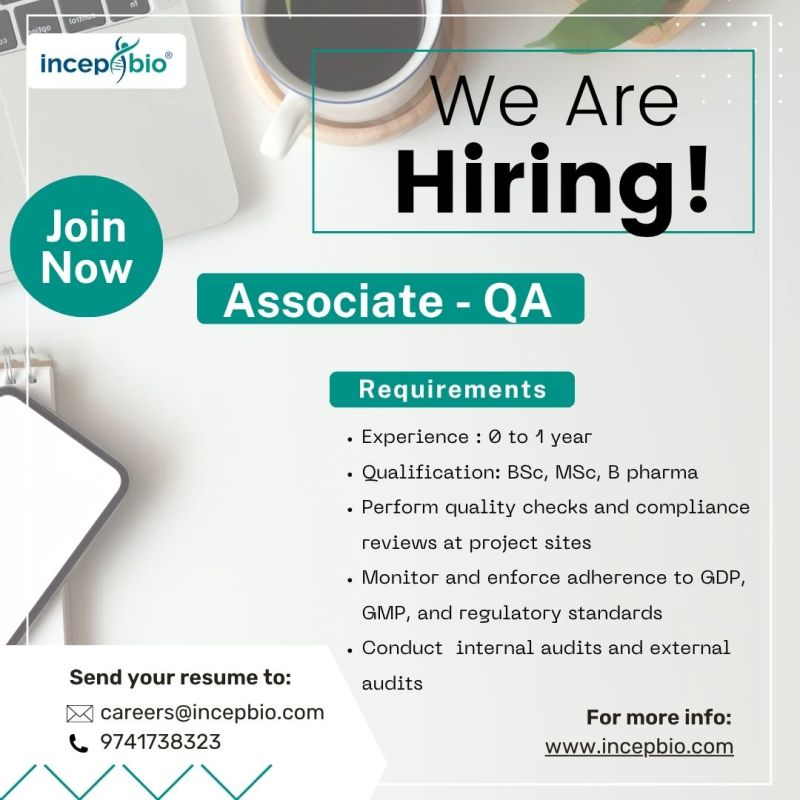 Incep Bio Hiring Associate – Quality Assurance (QA) | Freshers Job