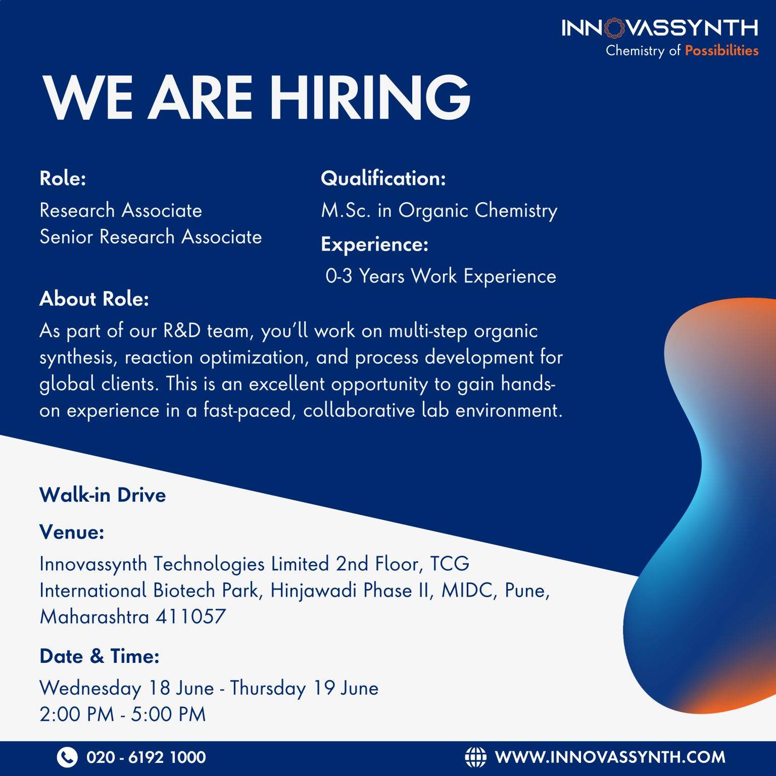 Walk-In Interview at Innovassynth | Freshers R&D Chemist Jobs Pune 2025