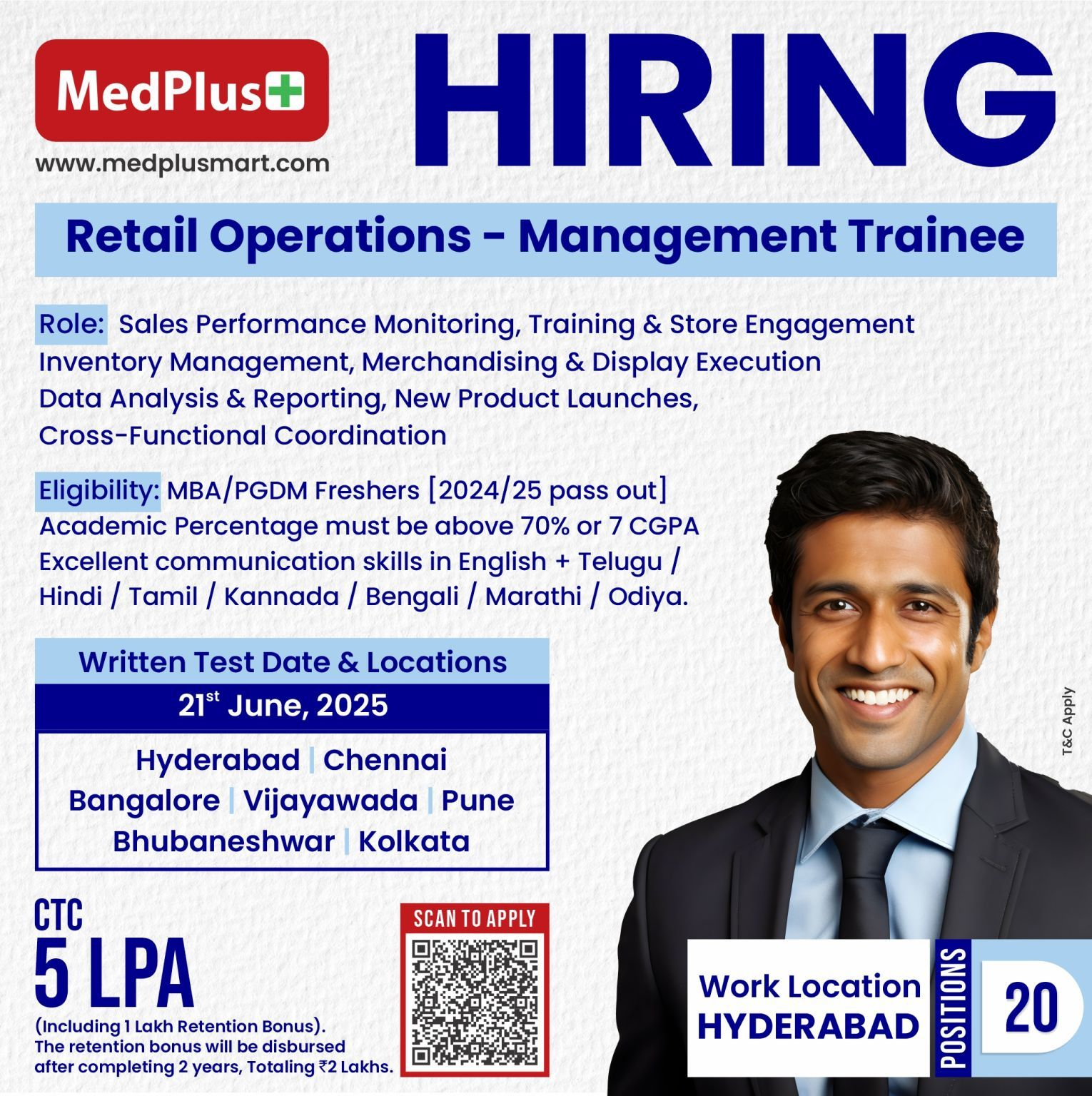 MedPlus Hiring MBA Freshers: 20 Retail Operations Management Trainee Jobs in Hyderabad 2025 | ₹5 LPA + ₹2 Lakh Bonus