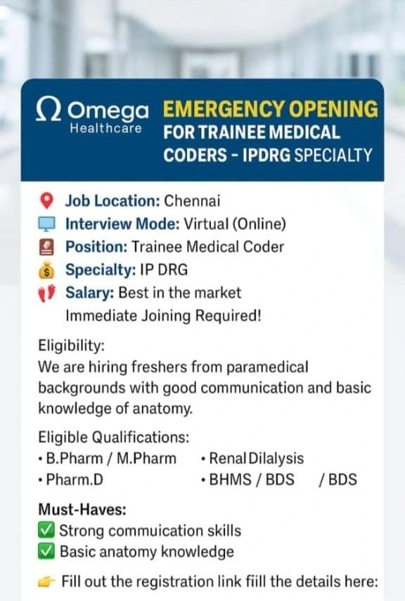 Omega Healthcare Hiring Trainee Medical Coders (IP-DRG) – Chennai 2025