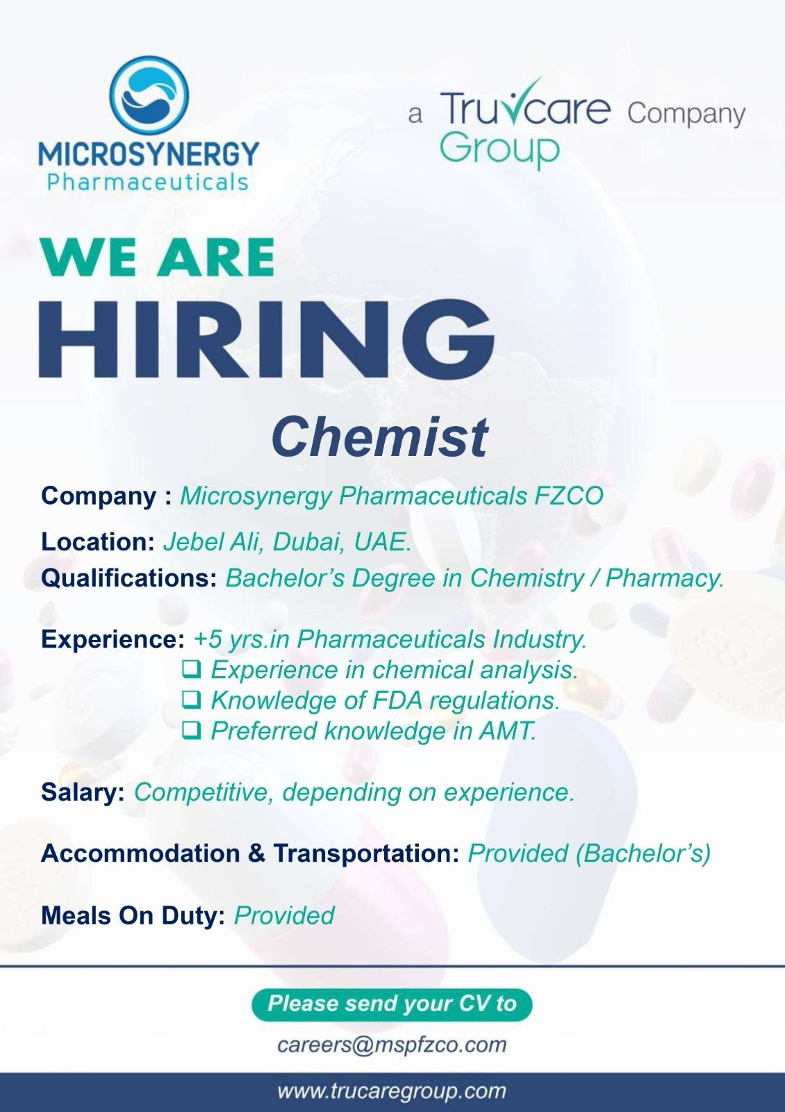 Microsynergy Pharmaceuticals Chemist Job Opening in Jebel Ali Dubai – Apply Now for High-Paying UAE Pharma Careers