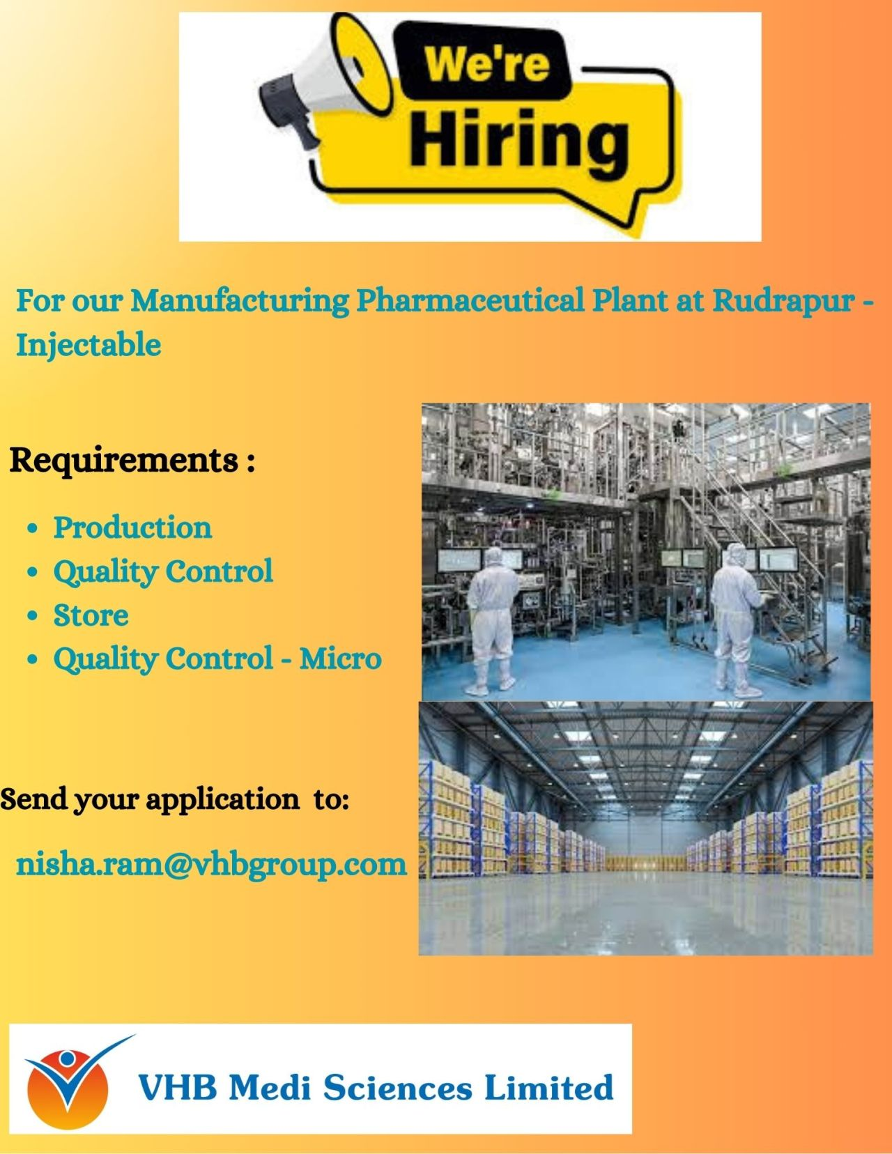 VHB Medi Sciences Walk-In Drive for Injectable Production, QC & Store Roles in Rudrapur – Apply Now