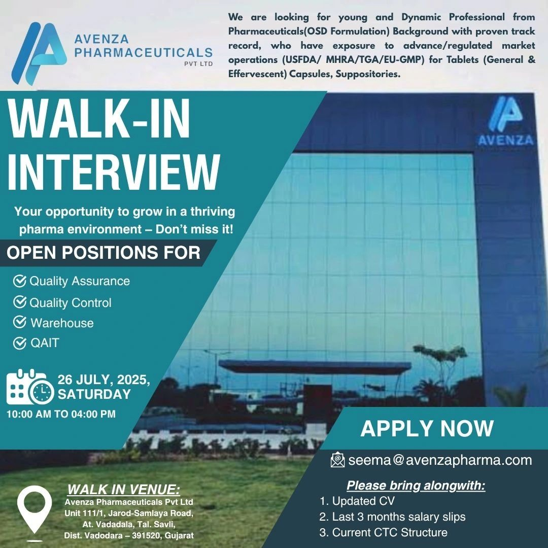 Walk in Interview – QA, QC, Warehouse & QAIT Jobs
