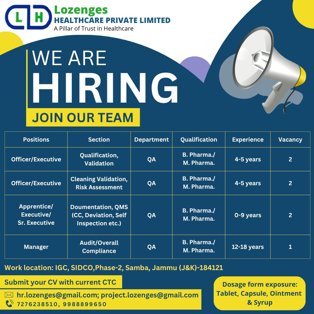 Lozenges LH Healthcare Hiring for Quality Assurance Jobs – Apply Now (0–9 Years Experience)