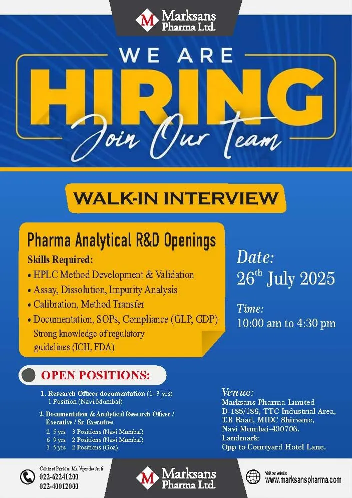 Walk In Interview – Analytical R&D Job Openings