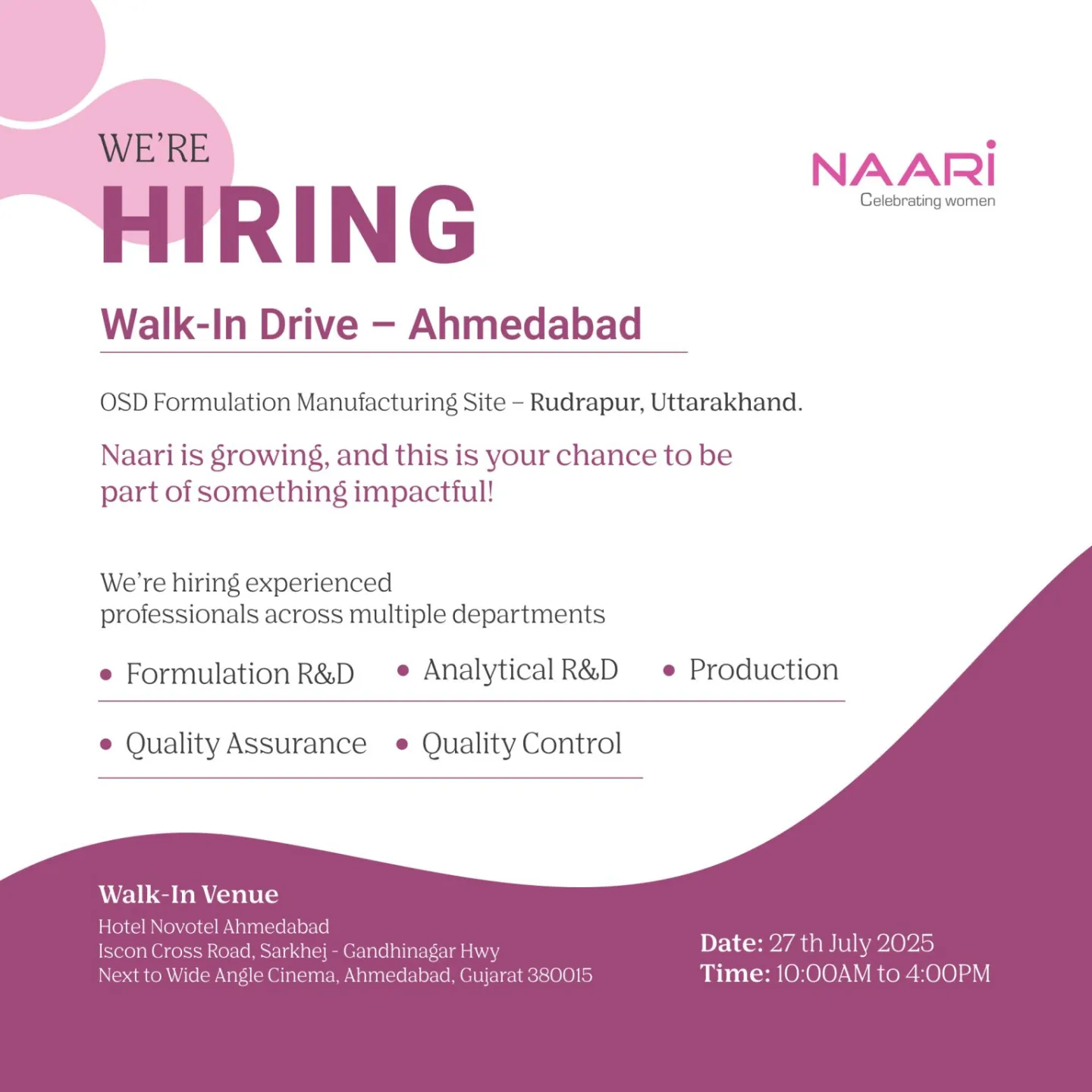 Walk-In for QC, QA, AR&D, FR&D Jobs