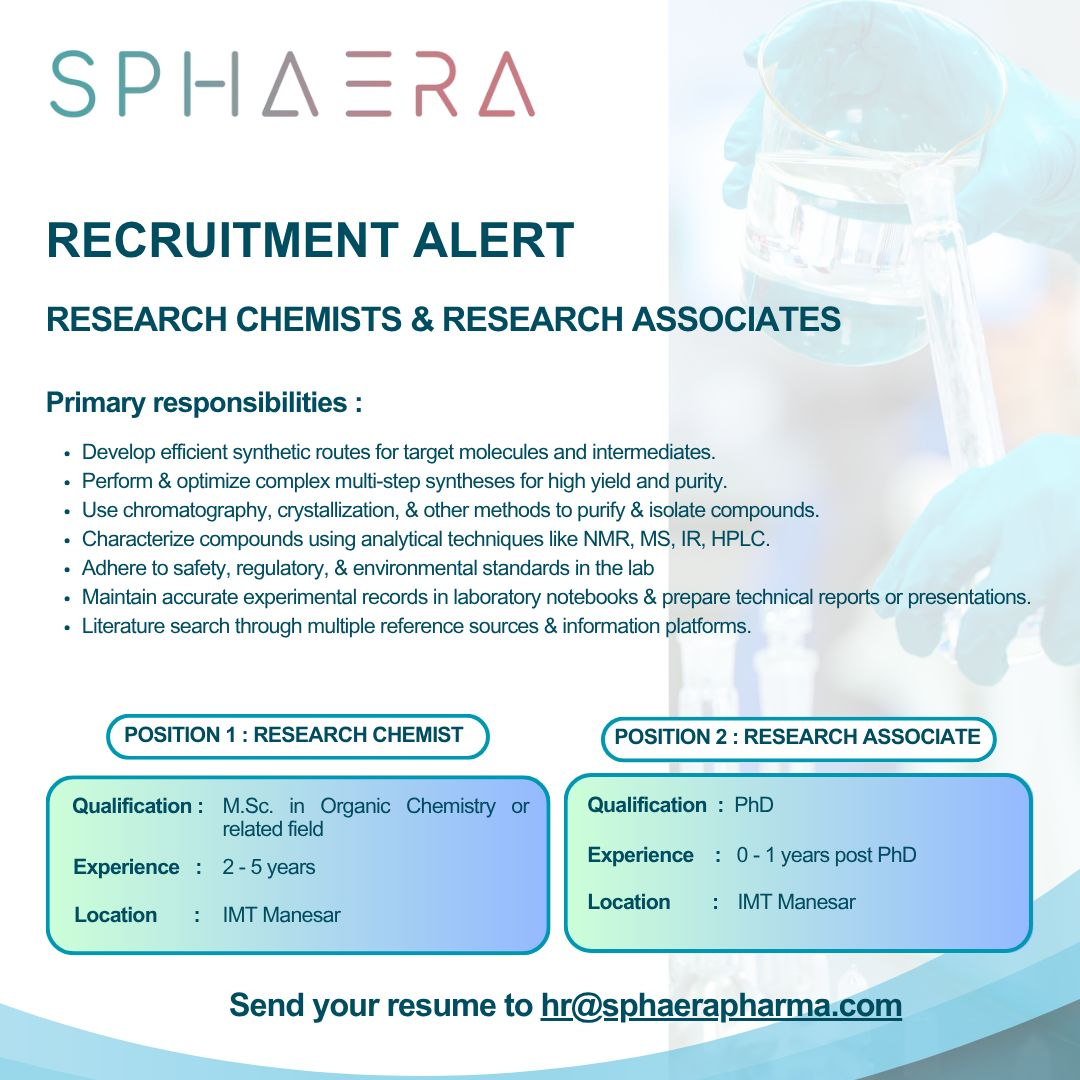 Hiring Research Chemists & Research Associates (0–5 Years)