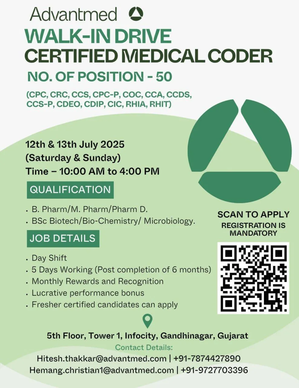 Advantmed Walk-In Drive for Certified Medical Coders | 50 Openings