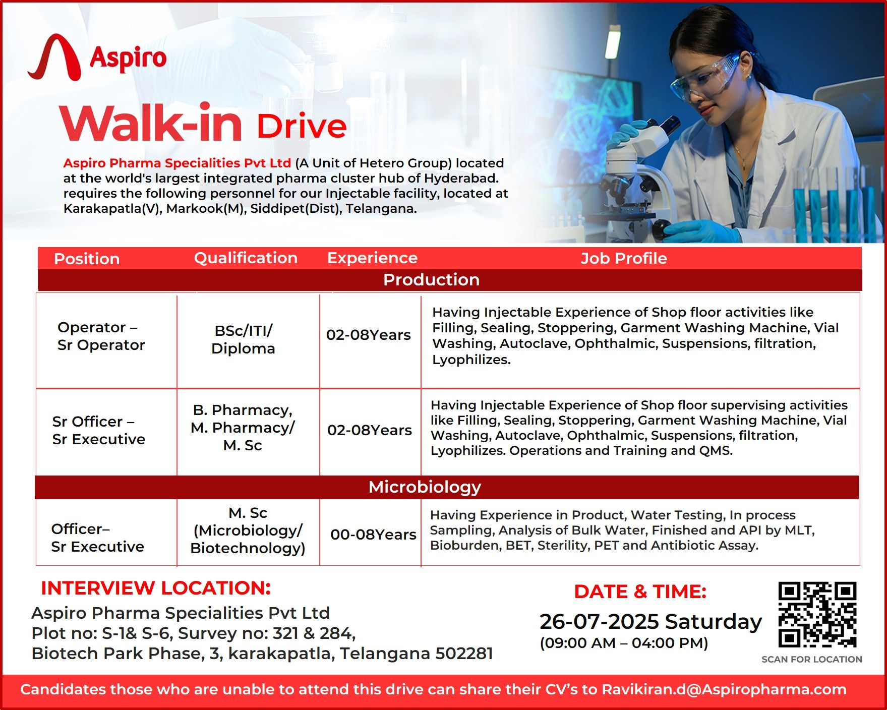 Walk In Drive | Production & Microbiology Jobs in Injectable Facility