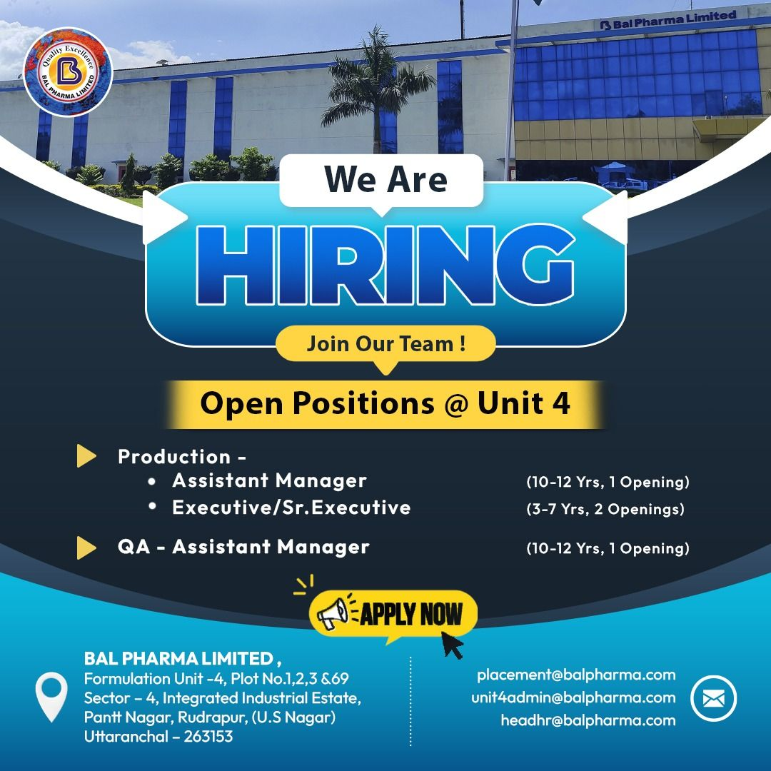 Hiring for Production & QA Roles – Formulation Unit Jobs