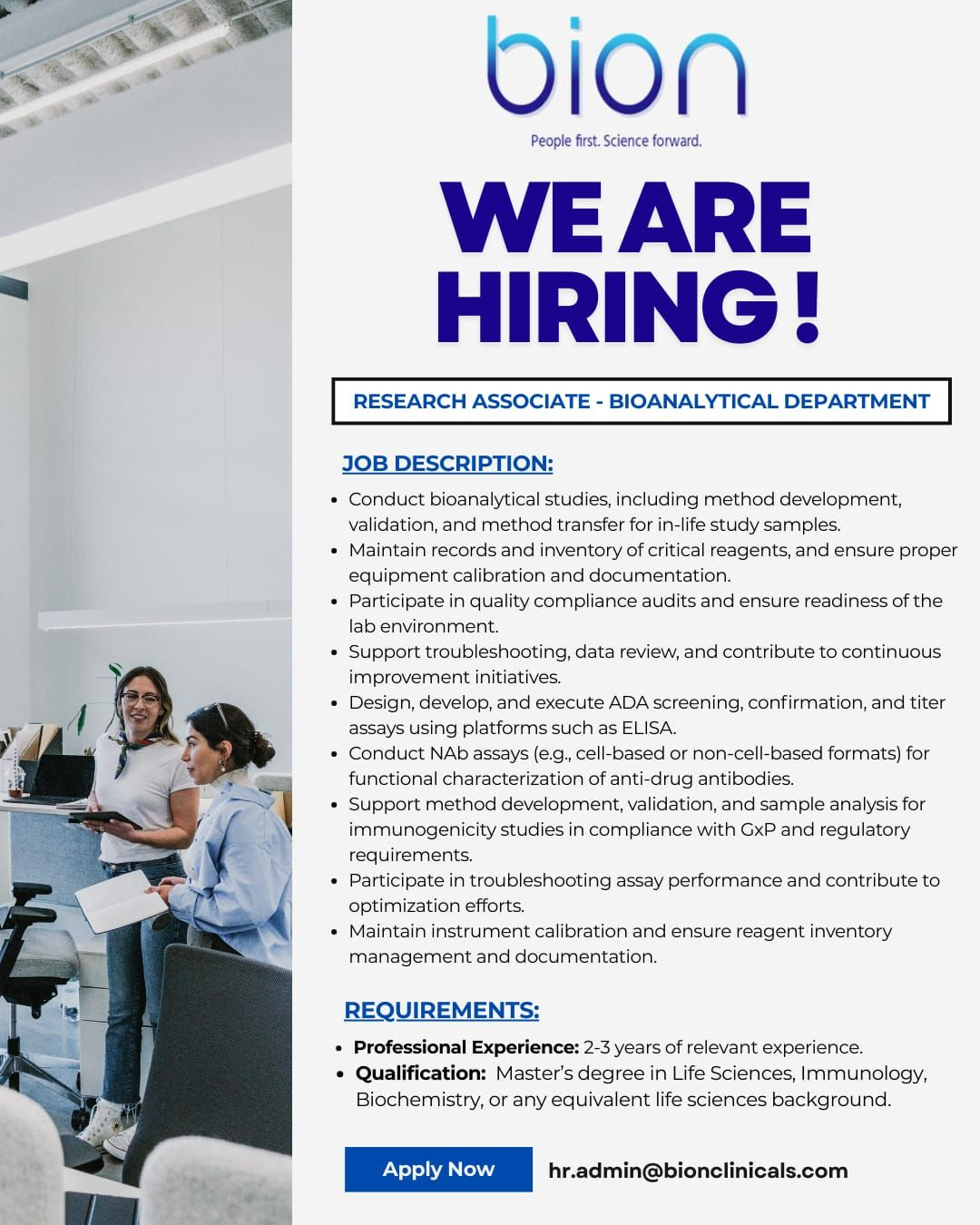 Bion Clinicals Hiring Research Associate – Bioanalytical Department | Apply Now