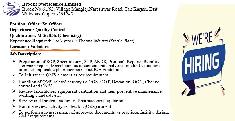 Hiring Quality Control Officers – Apply Now