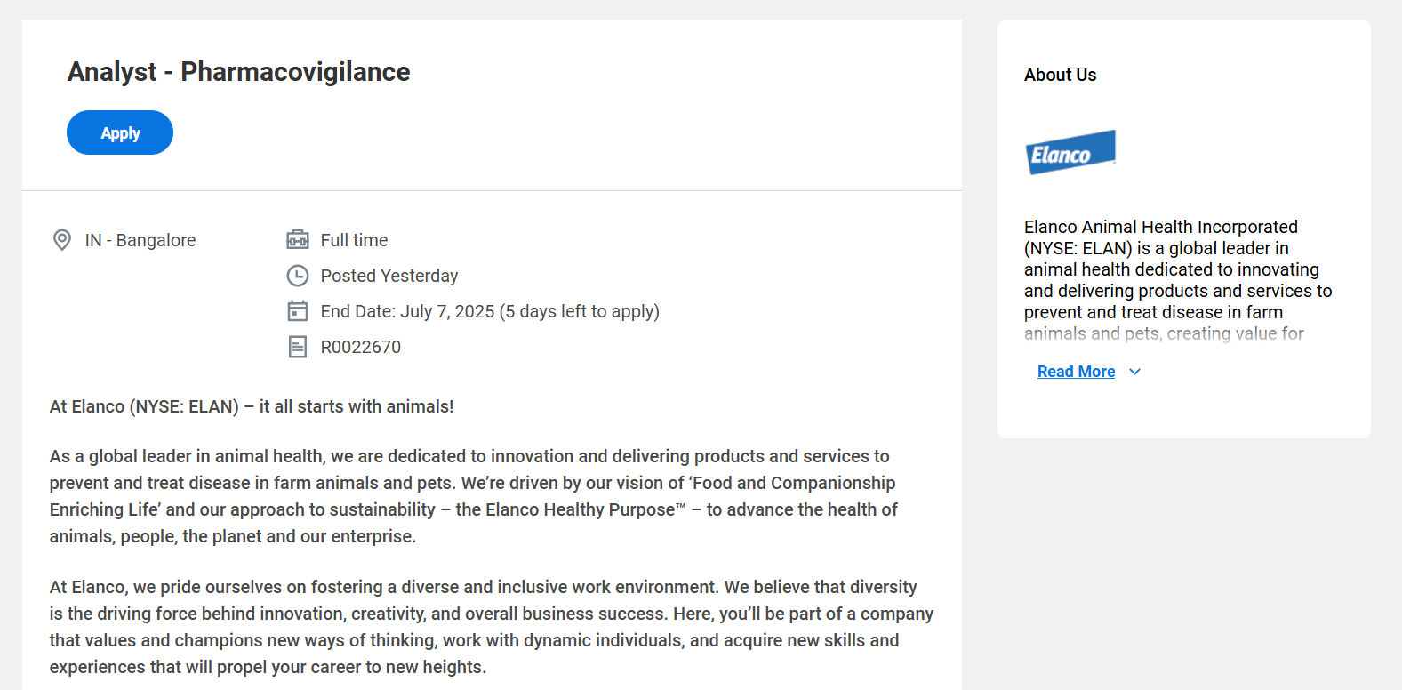 Elanco Hiring Freshers for Pharmacovigilance Analyst Role – Apply by July 7, 2025