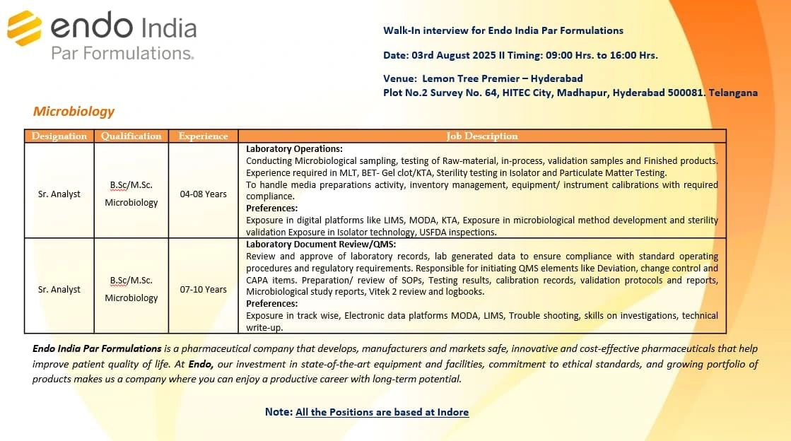 Walk In Interview – Hiring Microbiology & QMS Experts