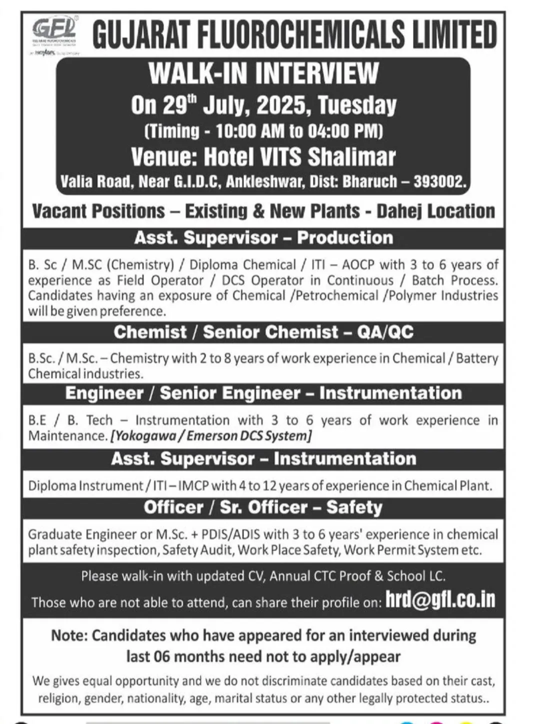 Walk In Interview – Chemical Jobs | Apply Now