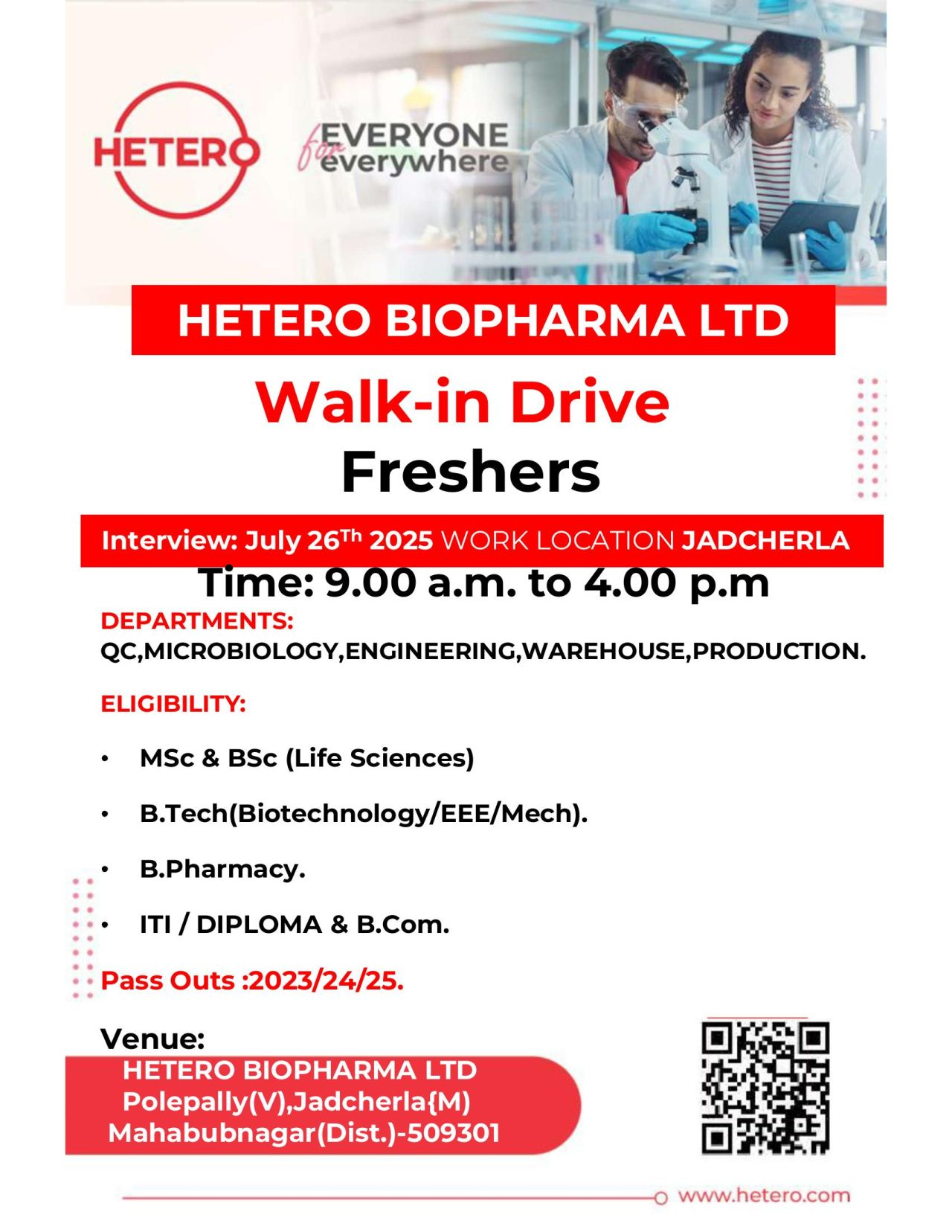 Walk-In Drive for Freshers | QC, Production, Microbiology & More