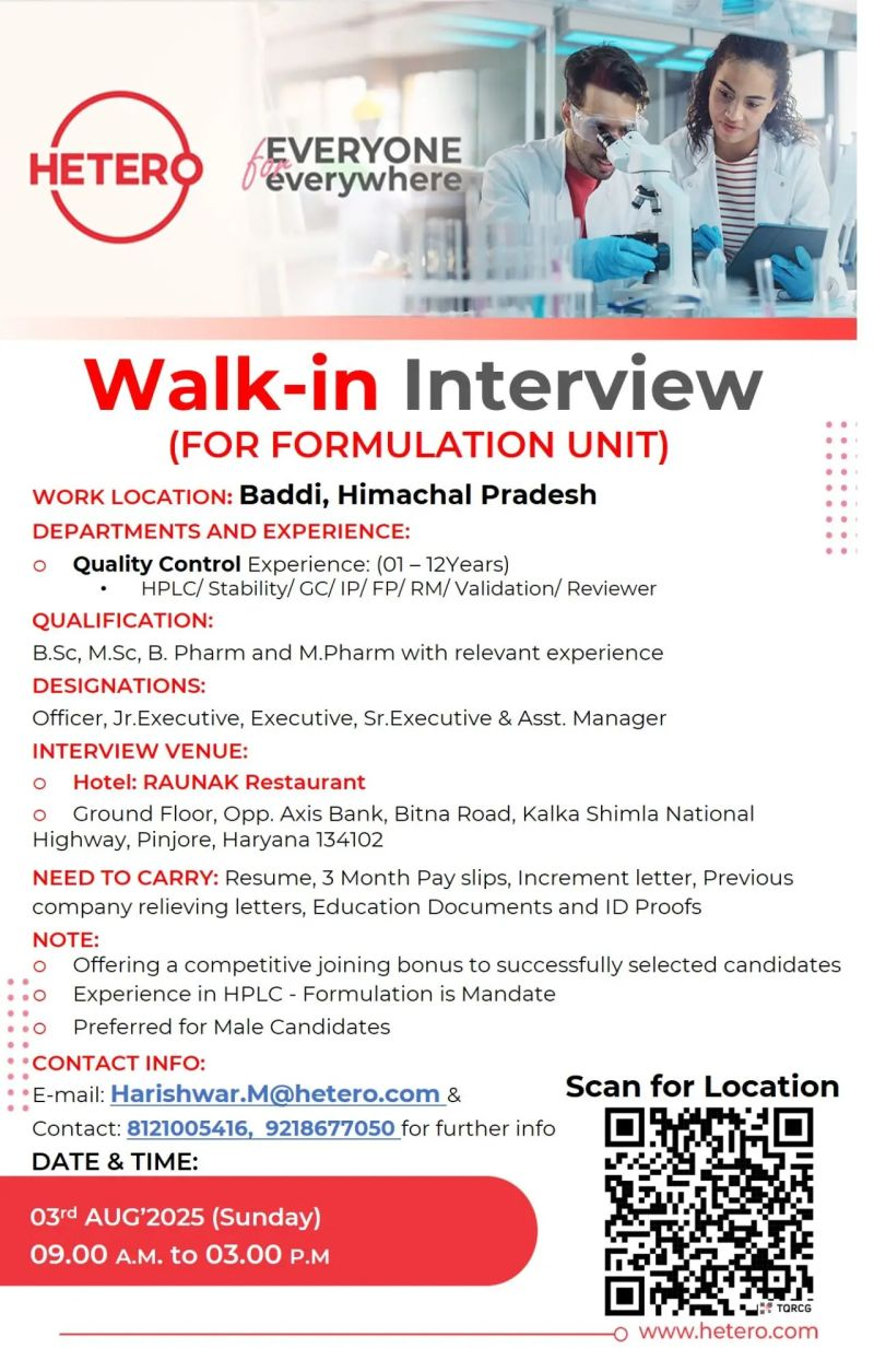 Walk-In Interview for Quality Control Roles