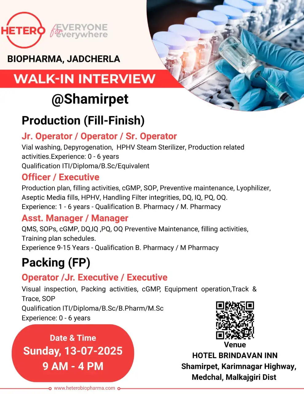 Hetero Biopharma Walk In Interview – Freshers & Experienced Jobs in Production & Packing