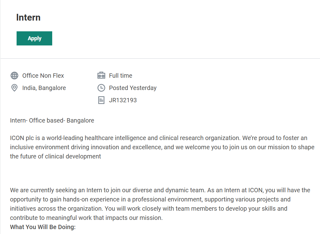 ICON Internship: Clinical Research Support Intern Opportunity (Office-Based)
