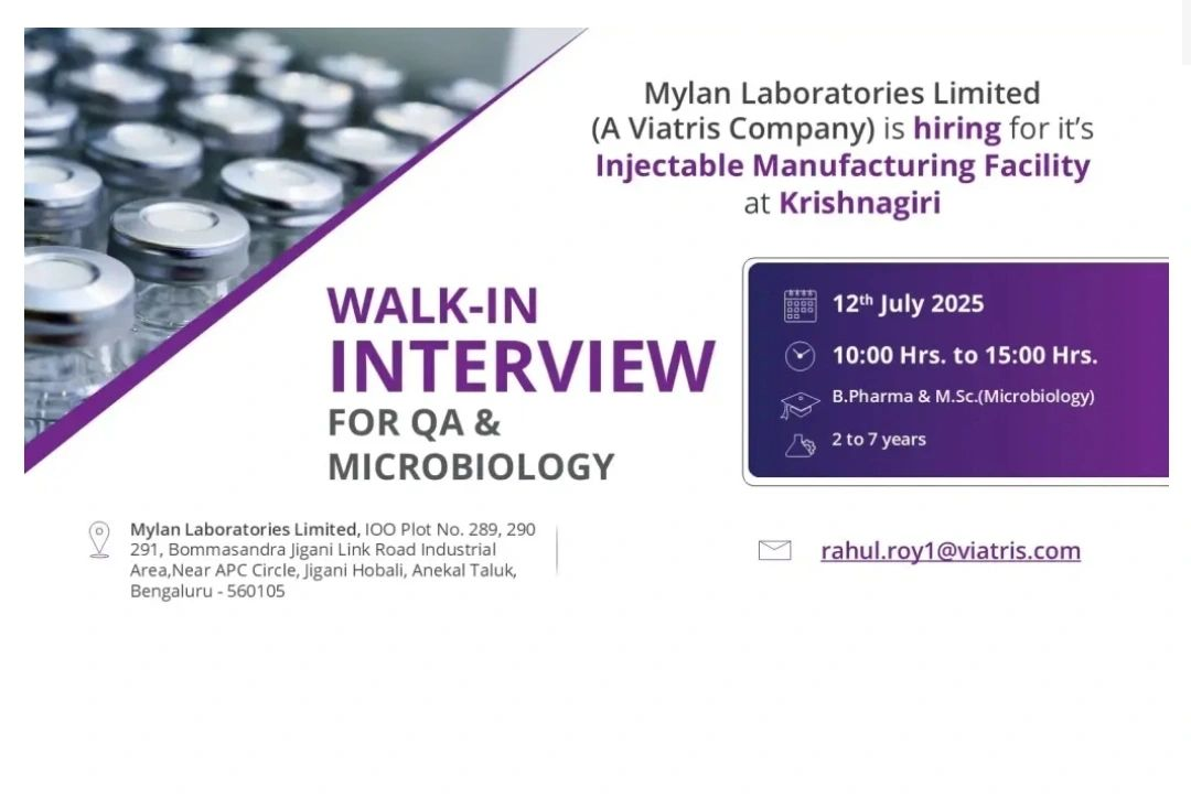 Mylan Laboratories Walk-In Interview for QA & Microbiology Jobs
