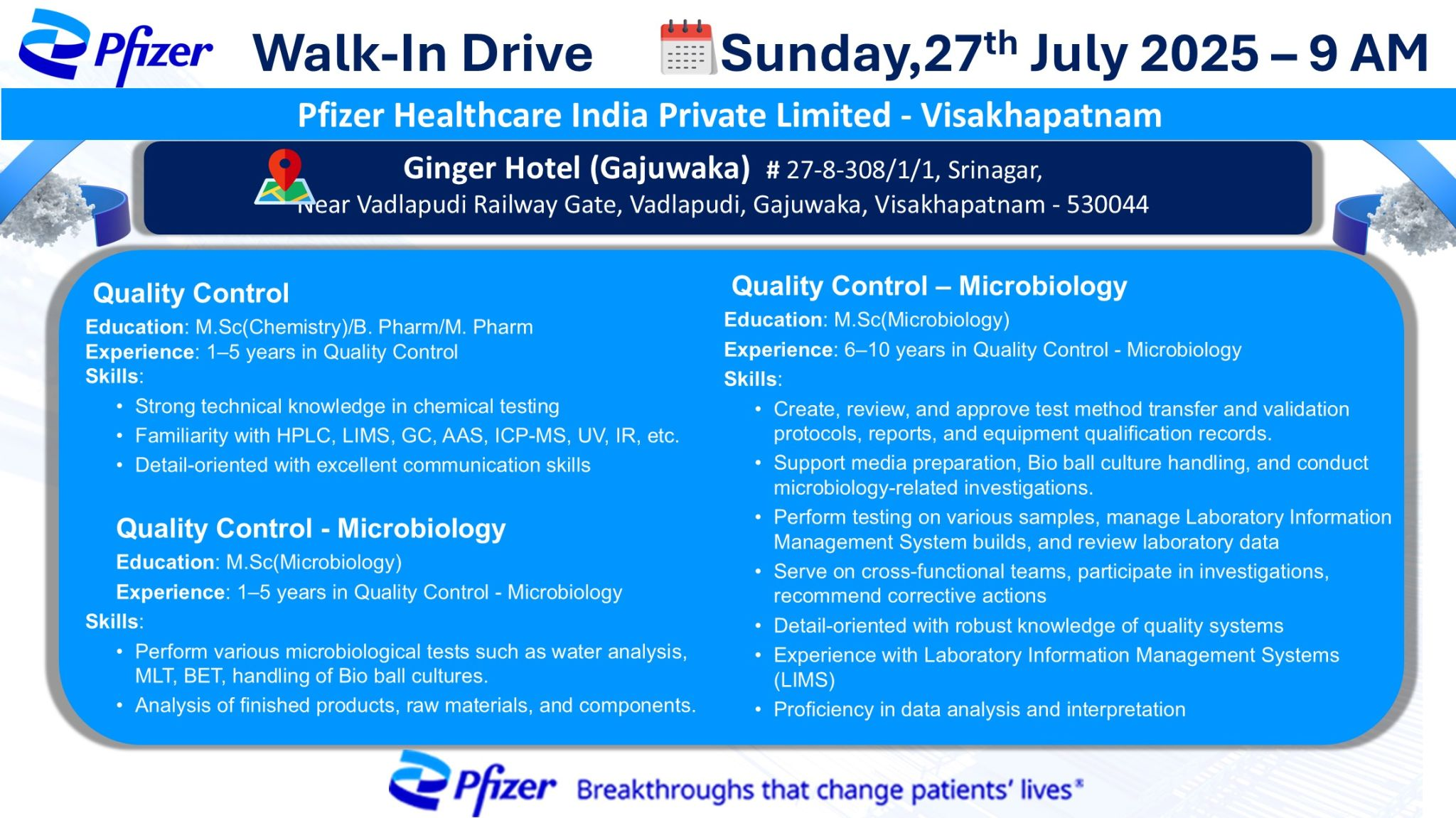 Walk-In Interview for Quality Control & Microbiology Roles