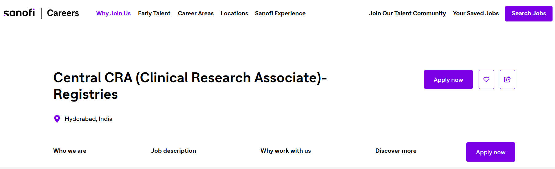 Sanofi is Hiring Clinical Research Associate (CRA) | Apply Online