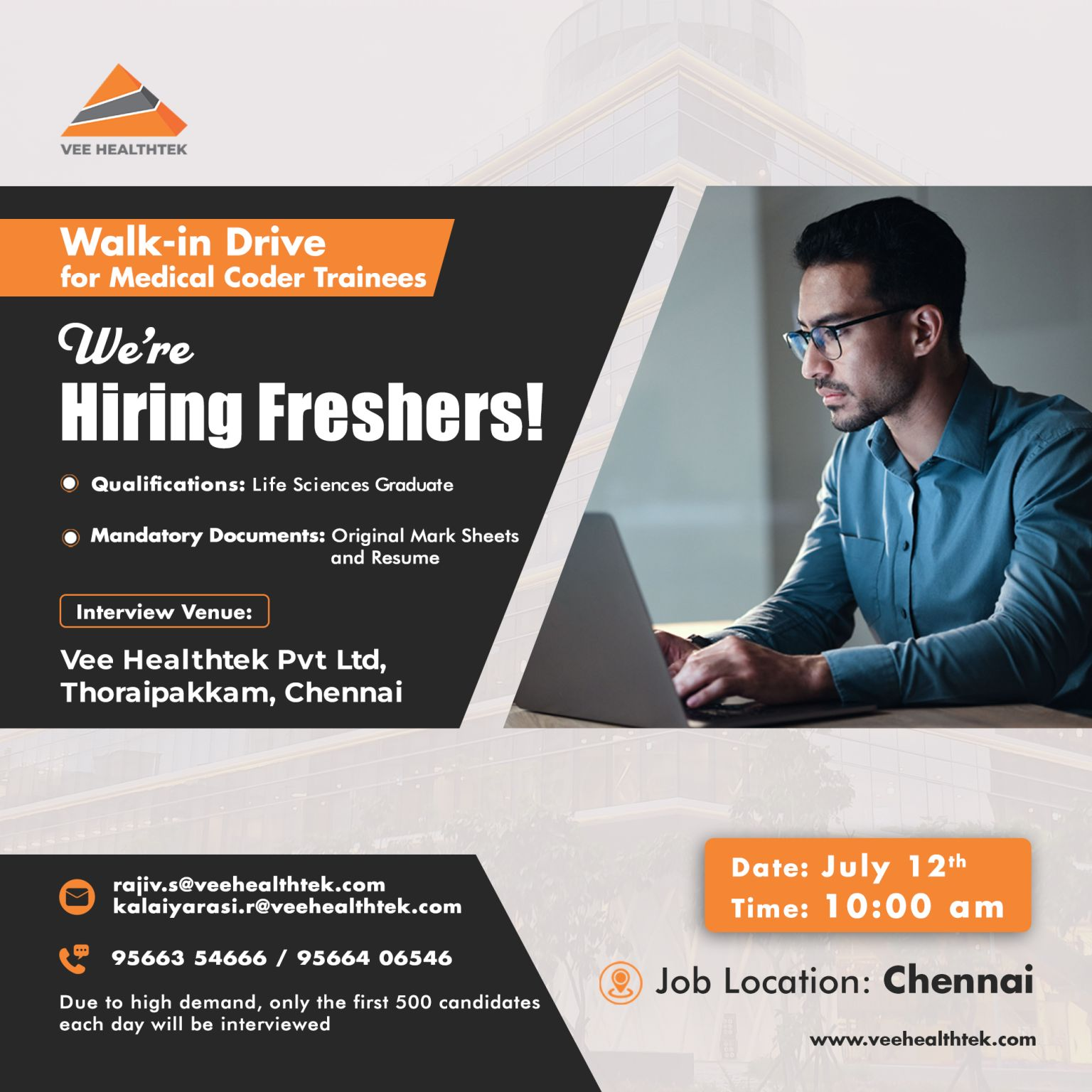 Walk-in Interview at Vee Healthtek | Medical Coder Trainee Jobs for Freshers