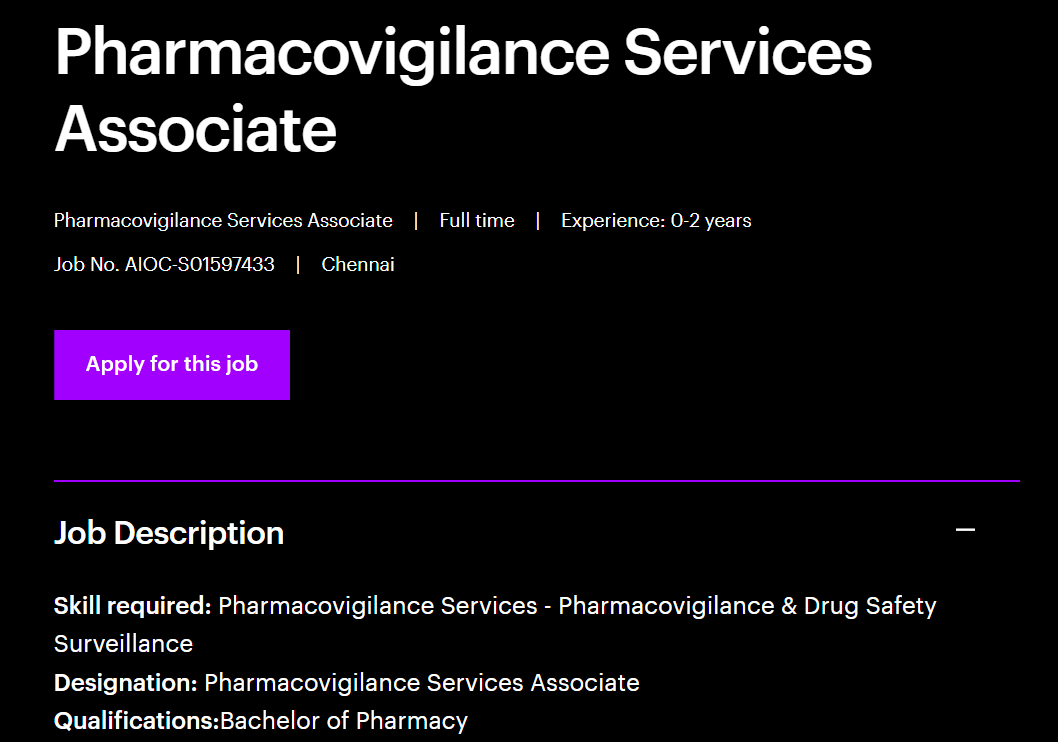 Accenture Hiring B.Pharm Freshers – Pharmacovigilance Services Associate Jobs