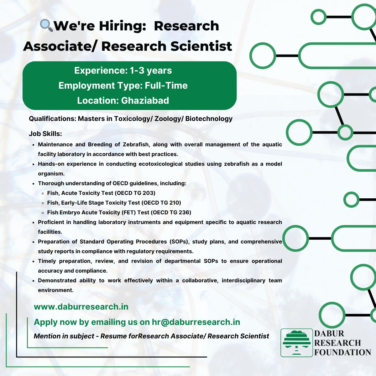 Dabur Research Foundation Hiring Toxicology Research Scientist