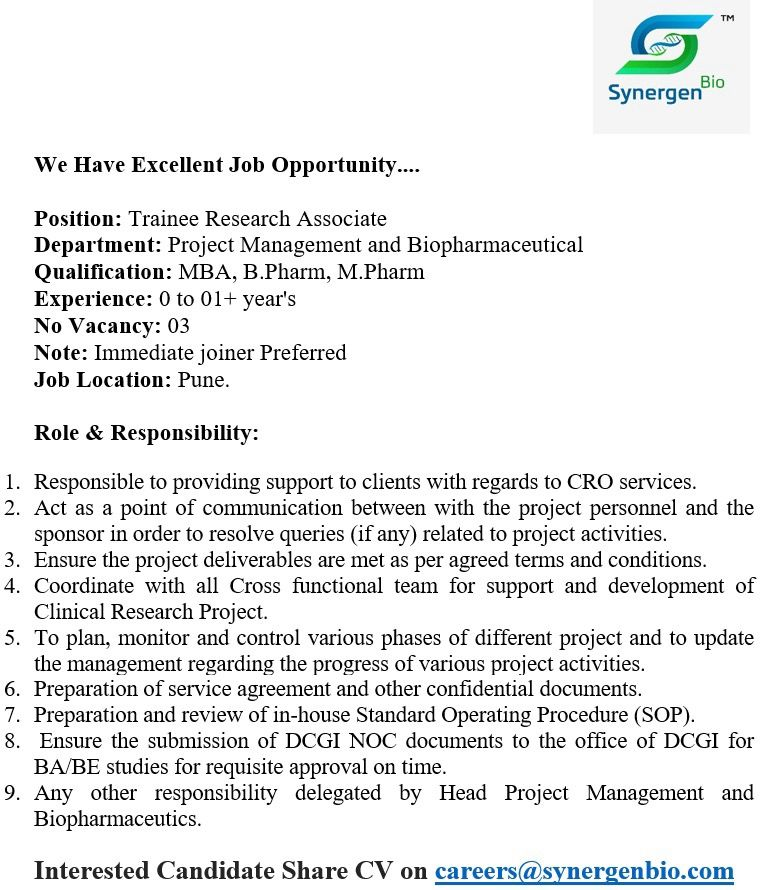 Hiring Freshers – Trainee Research Associate Jobs
