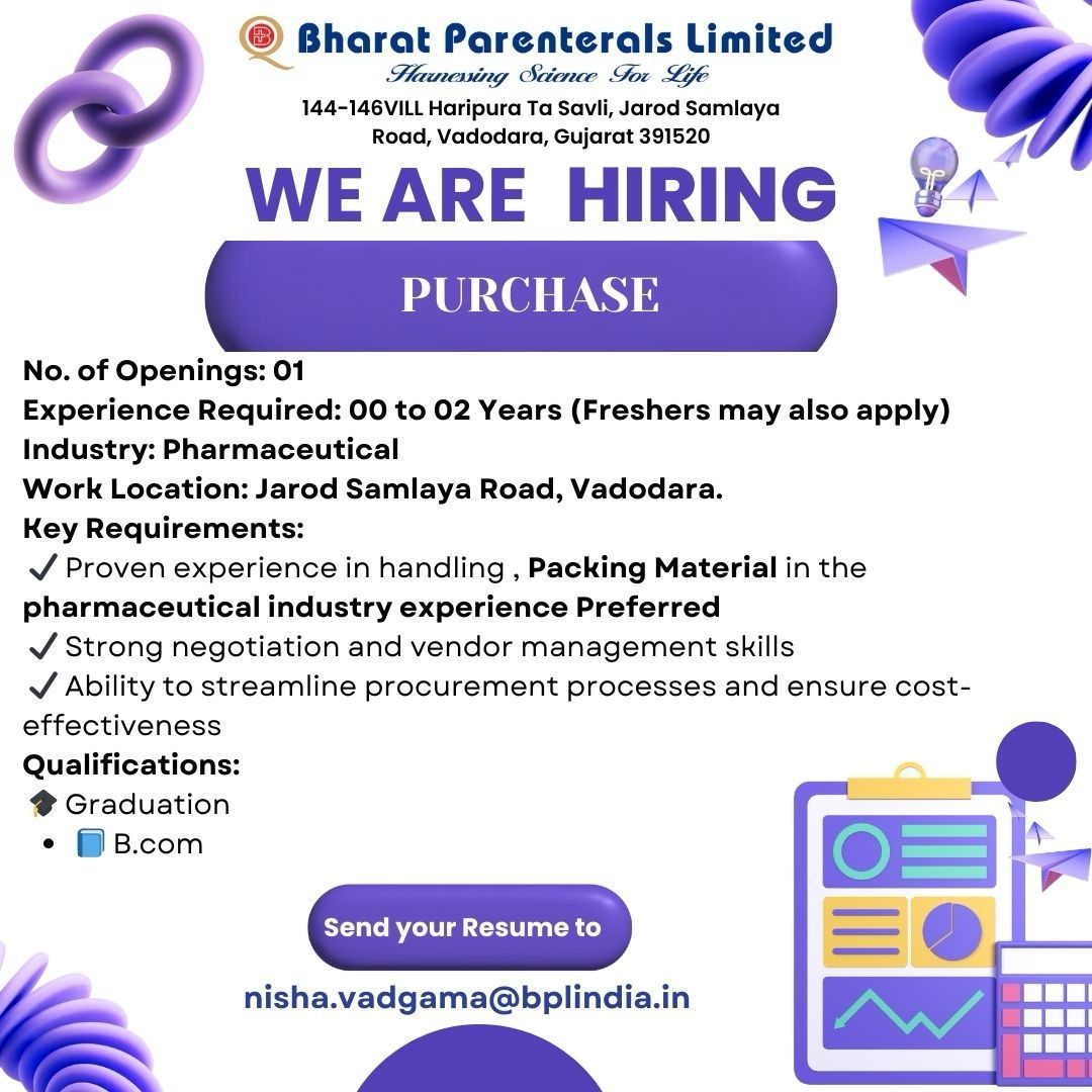 Hiring Freshers | Purchase Executive Jobs