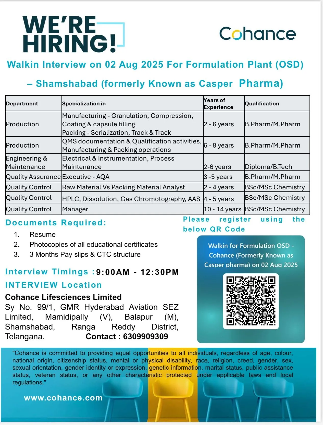 Walk In Interview – Jobs in Production, QC, QA, Engineering & Maintenance