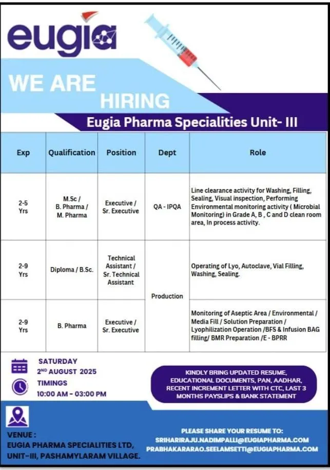 Walk-In Interview for QA-IPQA Executive Roles | Apply Now